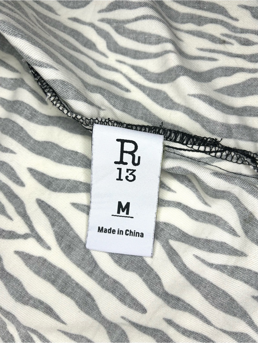 R13 Tony Shirt Black & White Zebra Button-Down with Yellow Leopard Chest Pocket - Picture 10 of 13